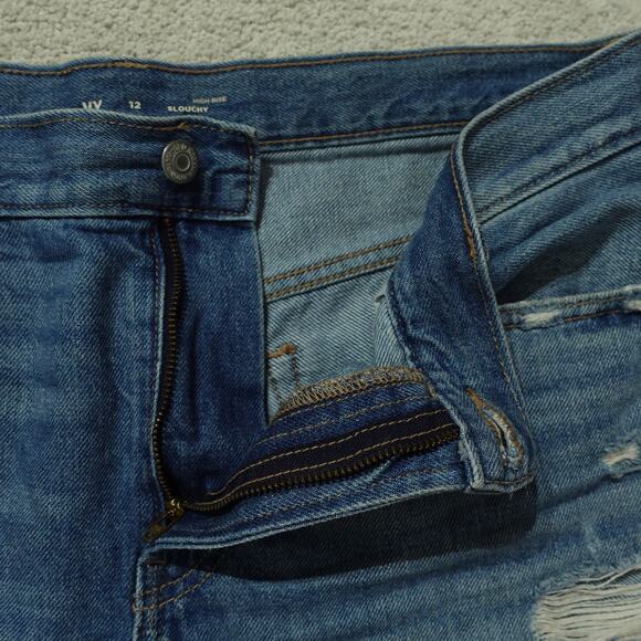 Old Navy Womens Slouchy Shorts High Rise Distressed Denim Raw Hem Blue Size 12 - Picture 4 of 8